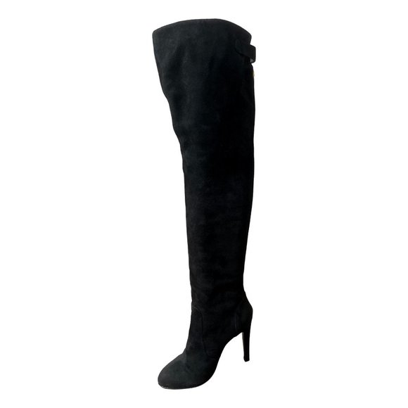 SERGIO ROSSI Black Suede Thigh High Boots - Picture 6 of 10